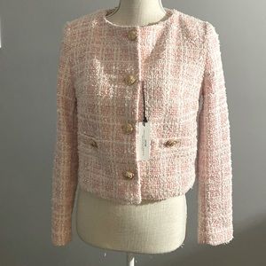 New with Tags Express Pink Plaid Boucle Tweed Blazer